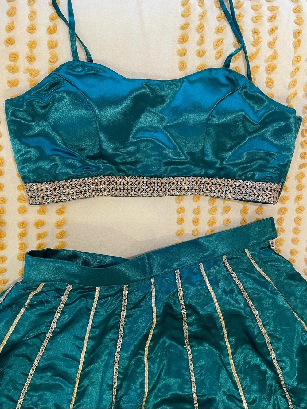Teal Satin Bedding-Inspired Sheet Set with Silver Trim